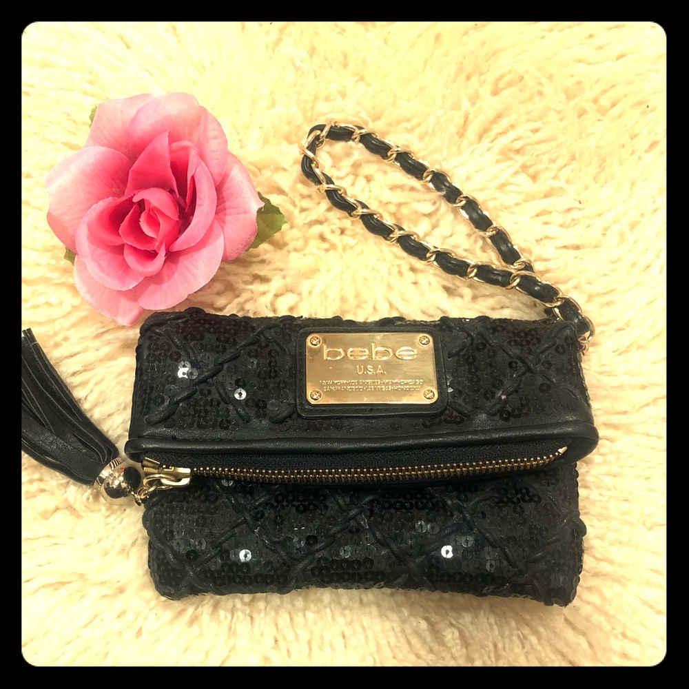 BEBE Sequins Folded Over Clutch with Wrislet